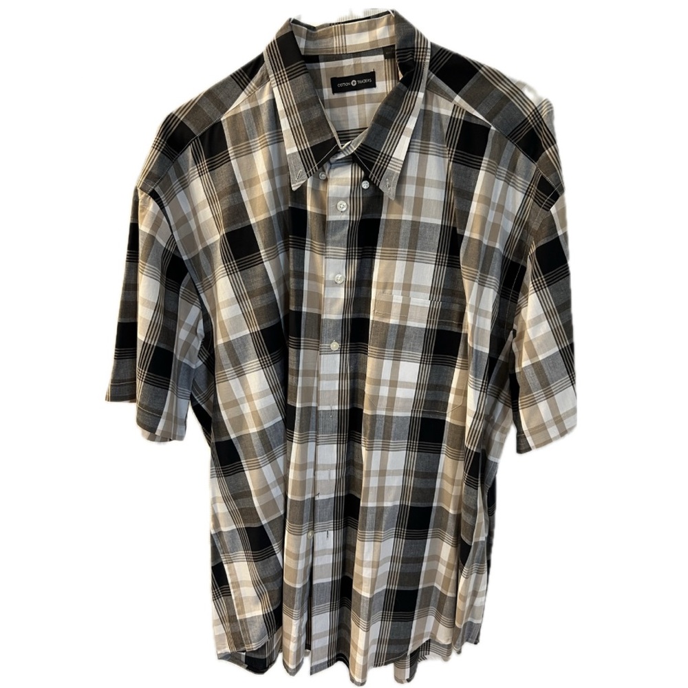 Cotton Traders black/tan plaid short sleeve button down shirt, XXL.